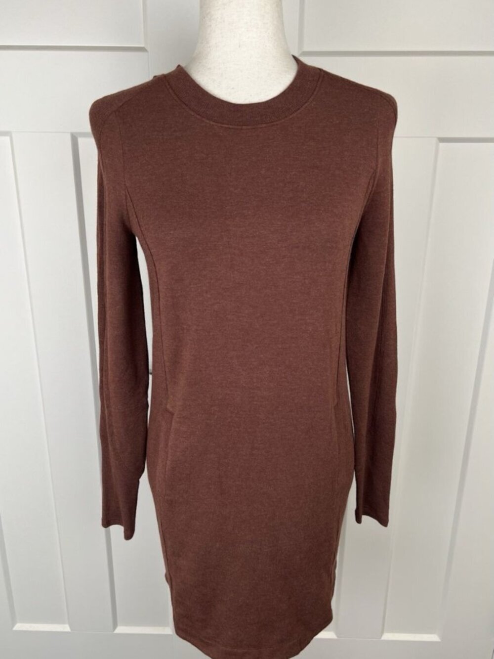 Athleta Balance Dress XXS Brown Modal Blend Long Sleeve Pocket Dress NWOT